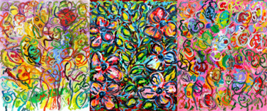 Malerei mit dem Titel "Triptyque Tribus" von Jean Mirre, Original-Kunstwerk, Öl