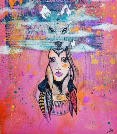 Peinture intitulée "L'indienne" par Axelle Chardon, Œuvre d'art originale, Acrylique Monté sur Châssis en bois