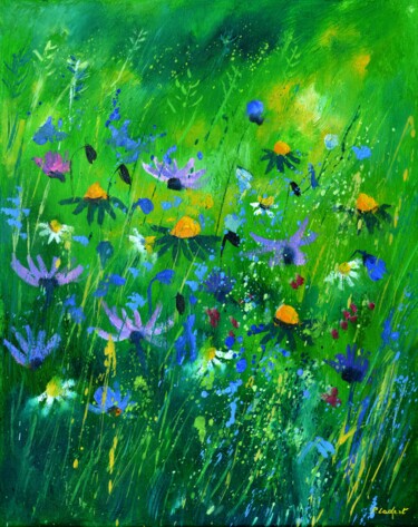 Schilderij getiteld "wild flowers 458" door Pol Ledent, Origineel Kunstwerk, Olie Gemonteerd op Frame voor houten brancard