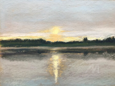 绘画 标题为“Lac de Pareloup” 由Angela Sommer, 原创艺术品, 粉彩 安装在其他刚性面板上