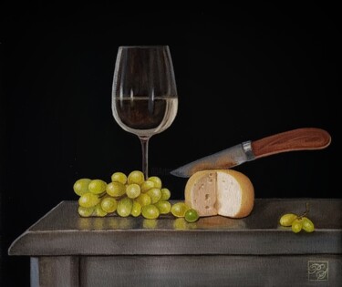 Painting titled "Cheese & Grapes" by Priyanka Singh, Original Artwork, Oil