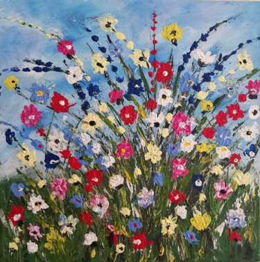 Peinture intitulée "Prairie d'autrefois" par Irma Dhondt, Œuvre d'art originale, Acrylique