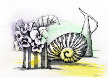 图画 标题为“Still life with she…” 由Evgen Semenyuk, 原创艺术品, 墨