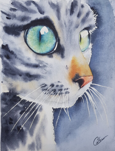 Pittura intitolato "Le regard" da Christelle Lachambre, Opera d'arte originale, Acquarello