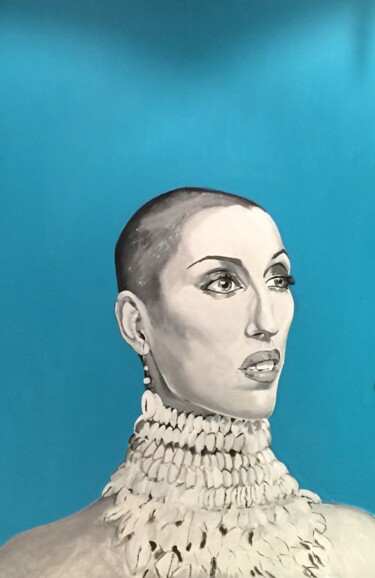 Painting titled "Rossy in blue" by Romà Roka, Original Artwork, Acrylic Mounted on Wood Stretcher frame