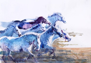 제목이 "Horses"인 미술작품 Goran Žigolić (watercolors)로, 원작, 수채화