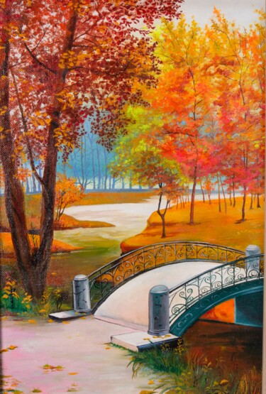 Malarstwo zatytułowany „Landscape “red autu…” autorstwa Artnatcat, Oryginalna praca, Olej