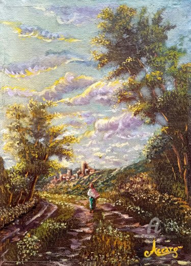 Pittura intitolato "Le luci dell'alba" da Accarò, Opera d'arte originale, Olio Montato su Telaio per barella in legno
