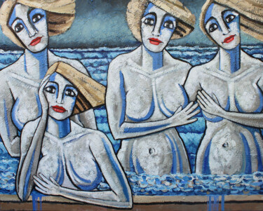 Sirenas de Cadaqués - Mermaids of Cadaqués. 绘画 标题为“Sirenas de Cadaqués…” 由Albert Cruells, 原创艺术品, 油