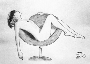 图画 标题为“Jeune femme nue sur…” 由Edmond Drot, 原创艺术品, 铅笔