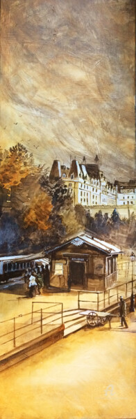 Painting titled "Gare d'Aix Les Bain…" by Sophie Mathieu, Original Artwork, Acrylic Mounted on Wood Stretcher frame