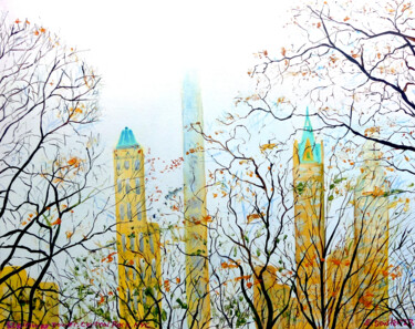 Peinture intitulée "Misty Morning ,NYC" par Elizabeth Sadler, Œuvre d'art originale, Huile Monté sur Châssis en bois