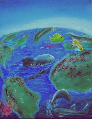 "Sea Creatures" (Day 5) Schilderij getiteld ""Sea Creatures" (Da…" door Andrew Troyer, Jr, Origineel Kunstwerk, Olie Gemonteerd op Frame voor houten…
