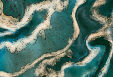 Digital Acrylic Pour with Gold Arts numériques intitulée "Digital Acrylic Pou…" par Bilge Paksoylu, Œuvre d'art originale, Peinture numérique
