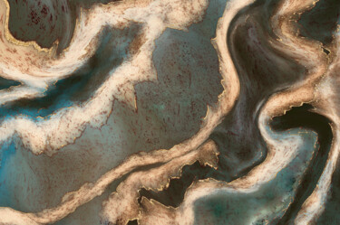 Digital Art Fluid Art with Gold Arts numériques intitulée "Digital Art Fluid A…" par Bilge Paksoylu, Œuvre d'art originale, Peinture numérique