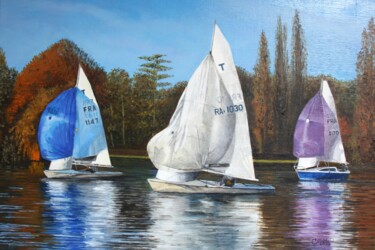 Peinture intitulée "Régate à Seine-Port" par Gérard Nicaud, Œuvre d'art originale, Huile Monté sur Châssis en bois
