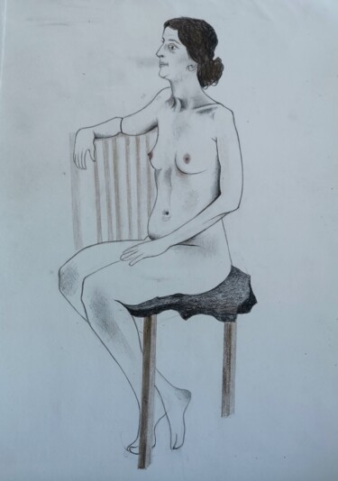 Nude female, sitting 绘画 标题为“Nude female, sitting” 由Lynda Rosemarie Stevens, 原创艺术品, 铅笔