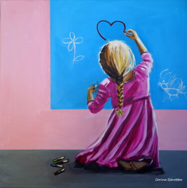 Pittura intitolato "Heart drawing with…" da Corina Schröder, Opera d'arte originale, Acrilico Montato su Telaio per barella…