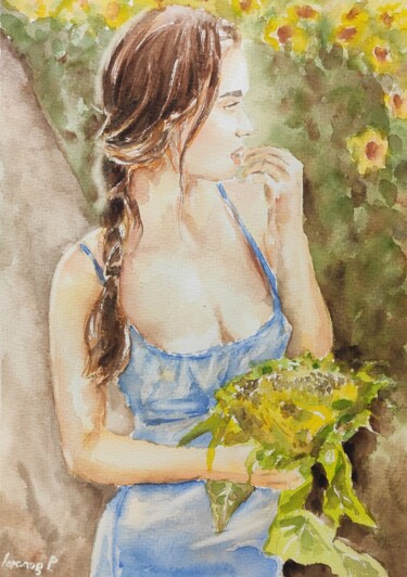 Sunflowers-erotic painting Painting titled "Sunflowers-erotic p…" by Pasha Laponog, Original Artwork, Watercolor