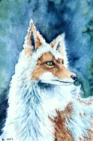 绘画 标题为“Snow fox” 由Yanina Kalinichenko, 原创艺术品, 水彩