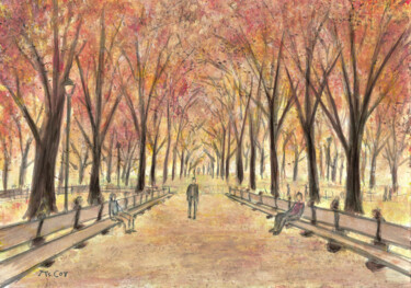 An Autumn Afternoon in Central Park, New York 图画 标题为“An Autumn Afternoon…” 由Kirstin Mccoy, 原创艺术品, 丙烯