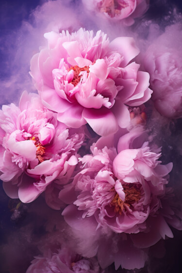 数字艺术 标题为“Pink Flowers” 由Bilge Paksoylu, 原创艺术品, AI生成的图像