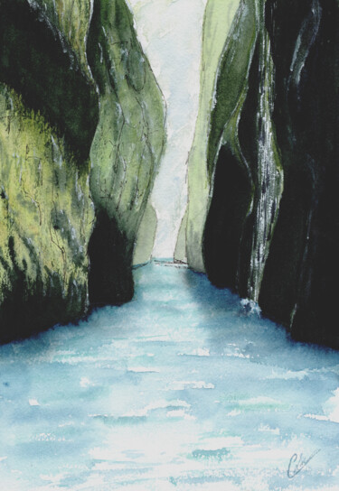 Peinture intitulée "Rivière entre les f…" par Christelle Lachambre, Œuvre d'art originale, Aquarelle