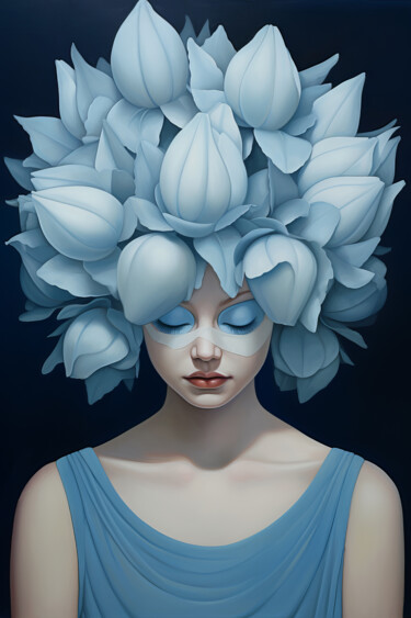 数字艺术 标题为“Blue Flower Head Gi…” 由Bilge Paksoylu, 原创艺术品, AI生成的图像