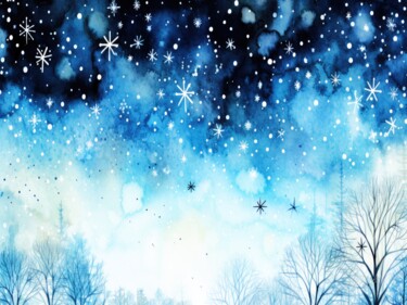 Blizzard Winter Wonderland - Winter Sky With Snowflakes Digital Arts titled "Blizzard Winter Won…" by Sykart Designs, Original Artwork, AI generated image