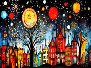 「New Years Fireworks…」というタイトルのデジタルアーツ Sykart Designsによって, オリジナルのアートワーク, AI生成画像