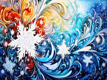 数字艺术 标题为“Snowflakes Up Close…” 由Sykart Designs, 原创艺术品, AI生成的图像