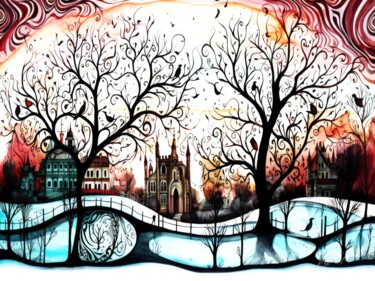 Winter Light - Winter Landscape Arts numériques intitulée "Winter Light - Wint…" par Sykart Designs, Œuvre d'art originale, Image générée par l'IA