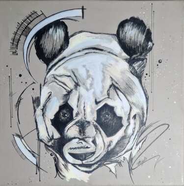 Painting titled "PANDA GRAPHIK" by Aurel, Original Artwork, Acrylic Mounted on Wood Stretcher frame