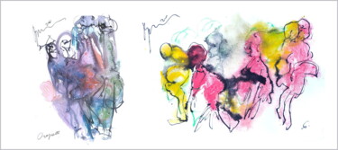 Digital Arts titled "queue and six more" by Dima Dima Vil Ms Wilms (Rok Zivopisec Rock Painter), Original Artwork, Watercolor