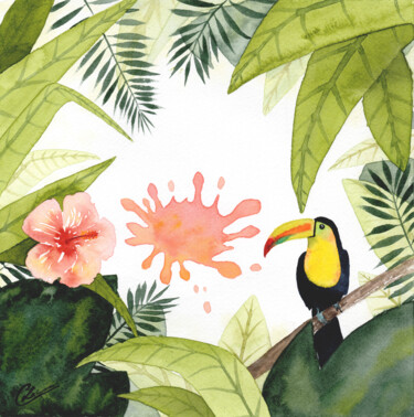 Pittura intitolato "Toucan splash" da Christelle Lachambre, Opera d'arte originale, Acquarello