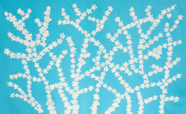 Branches with small spring white flowers on blue 绘画 标题为“Branches with small…” 由Irina Afonskaya, 原创艺术品, 丙烯
