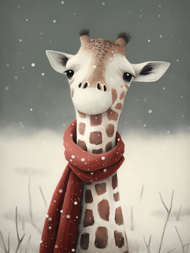 数字艺术 标题为“Giraffe in Winter 1” 由Bilge Paksoylu, 原创艺术品, AI生成的图像