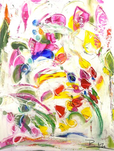 Painting titled "Fleurs emportées pa…" by Regine Blot, Original Artwork, Acrylic Mounted on Wood Panel