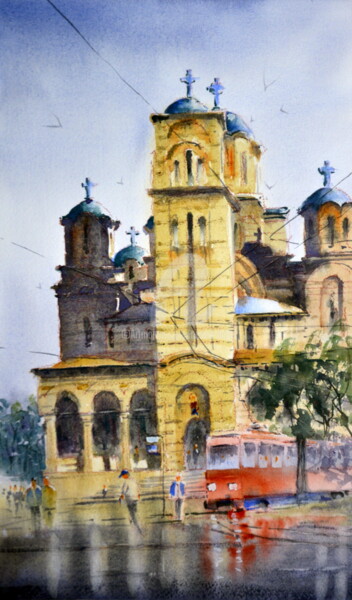 Ζωγραφική με τίτλο "St.Marks Church and…" από Nenad Kojić, Αυθεντικά έργα τέχνης, Ακουαρέλα