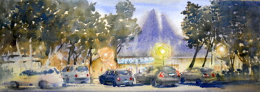 Light in the night Lipov lad Belgrade 19x54 cm 2023 Painting titled "Light in the night…" by Nenad Kojić, Original Artwork, Watercolor