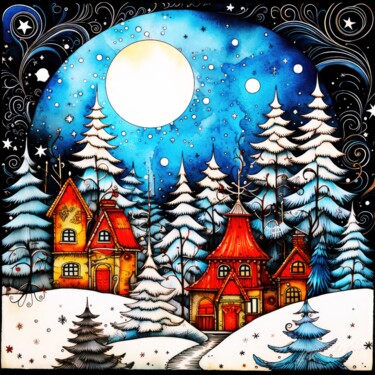 Snow Forest Landscape - Christmas Village Digital Arts titled "Snow Forest Landsca…" by Sykart Designs, Original Artwork, AI generated image