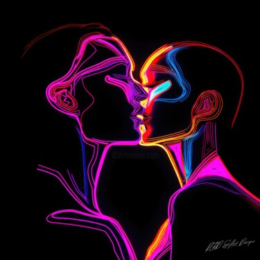 Glow On - Neon Kiss Arts numériques intitulée "Glow On - Neon Kiss" par Sykart Designs, Œuvre d'art originale, Image générée par l'IA