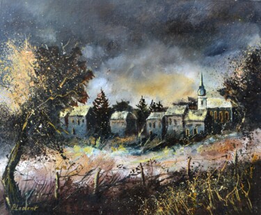 Peinture intitulée "Old village in my c…" par Pol Ledent, Œuvre d'art originale, Huile Monté sur Châssis en bois