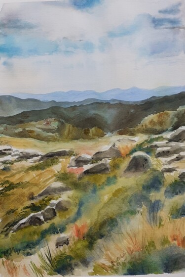 Painting titled "Mont Lozère vue sur…" by Eve Elikoff, Original Artwork, Watercolor