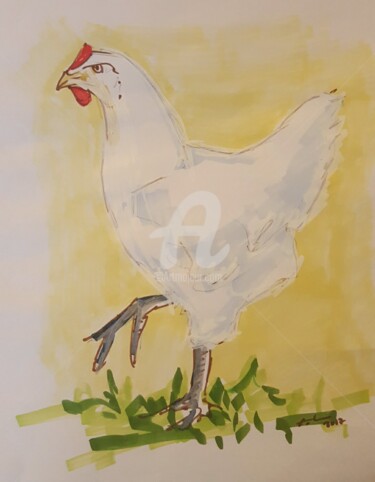 Σχέδιο με τίτλο "Poule Bressane" από Esther, Αυθεντικά έργα τέχνης, Μολύβι