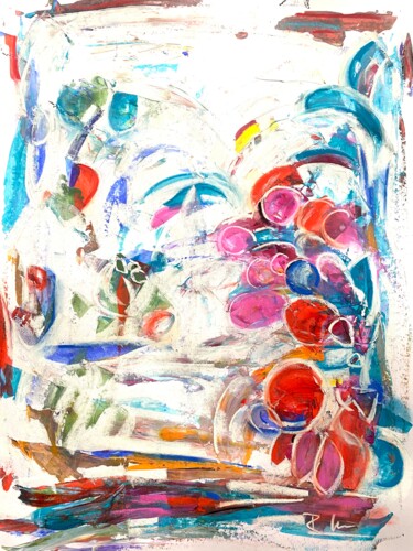 Fruits dans un environnement aquatique Painting titled "Fruits dans un envi…" by Regine Blot, Original Artwork, Acrylic Mounted on Wood Panel