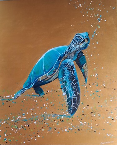Painting titled "Tortue" by Catherine Caqueret Quille, Original Artwork, Acrylic