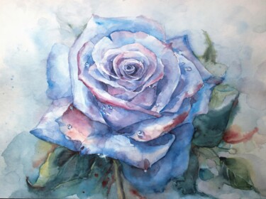 Painting titled "Blue rose" by Ekaterina Sypkova (KatrinColourArt), Original Artwork, Watercolor
