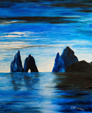 Pittura intitolato "I faraglioni" da Sergio Lanna (Sir Joe), Opera d'arte originale, Olio