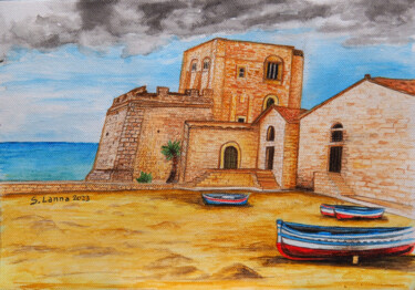 Pittura intitolato "Torre Cabrera" da Sergio Lanna (Sir Joe), Opera d'arte originale, Acquarello